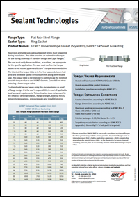 Gore Torque Table for Ring Gasket on ASME Flat Face Steel Flanges